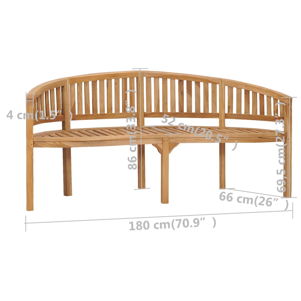 Banc de jardin en forme de banane 180 cm bois de teck solide