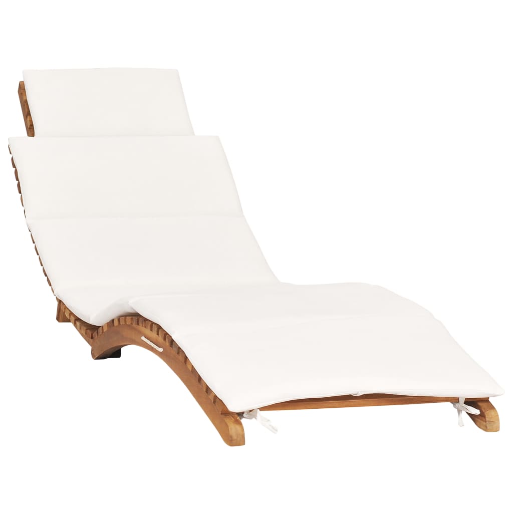 Folding lounge chair with cream white cushion Teak wood