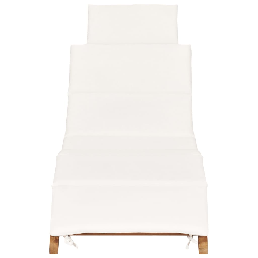 Folding lounge chair with cream white cushion Teak wood