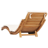 Folding lounge chair with cream white cushion Teak wood