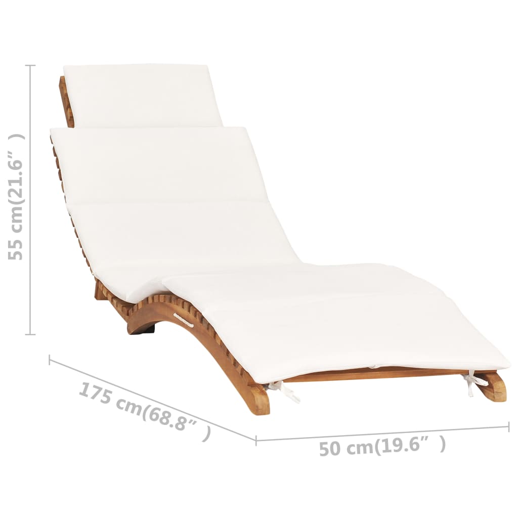 Folding lounge chair with cream white cushion Teak wood