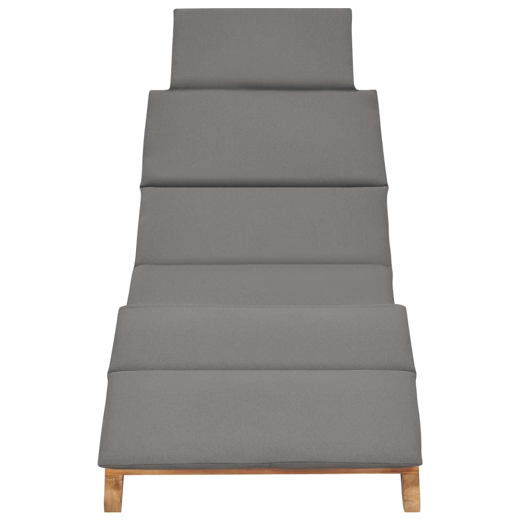 Chaise longue pliable avec coussin gris foncé Bois de teck