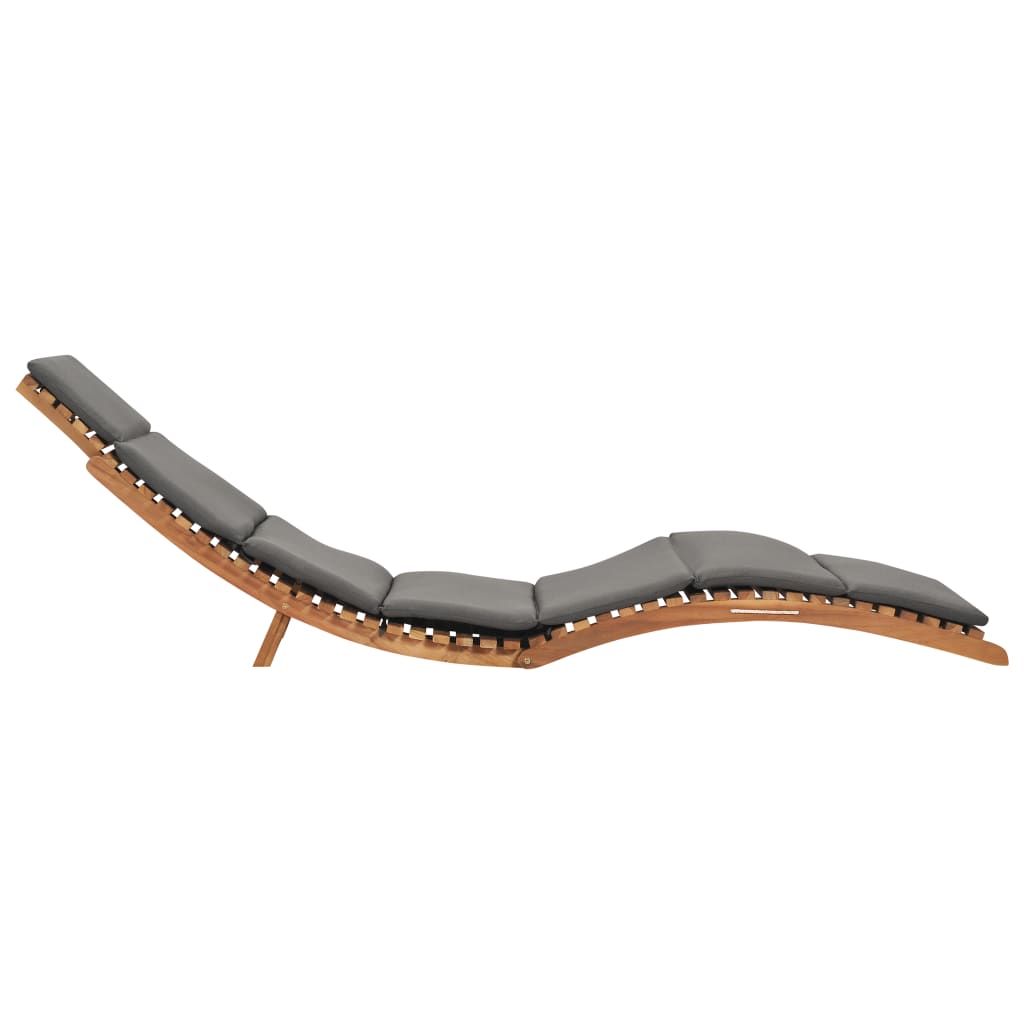 Chaise longue pliable avec coussin gris foncé Bois de teck