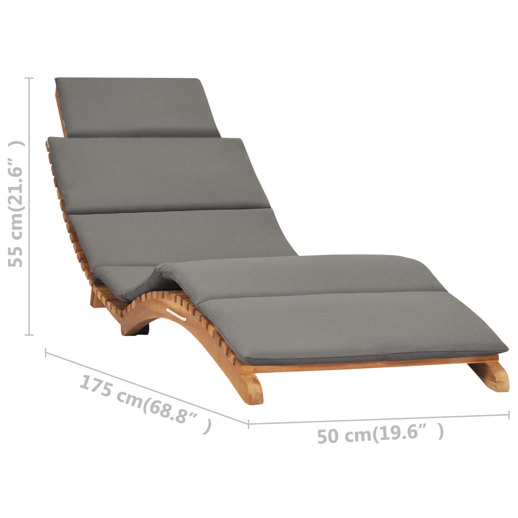 Chaise longue pliable avec coussin gris foncé Bois de teck