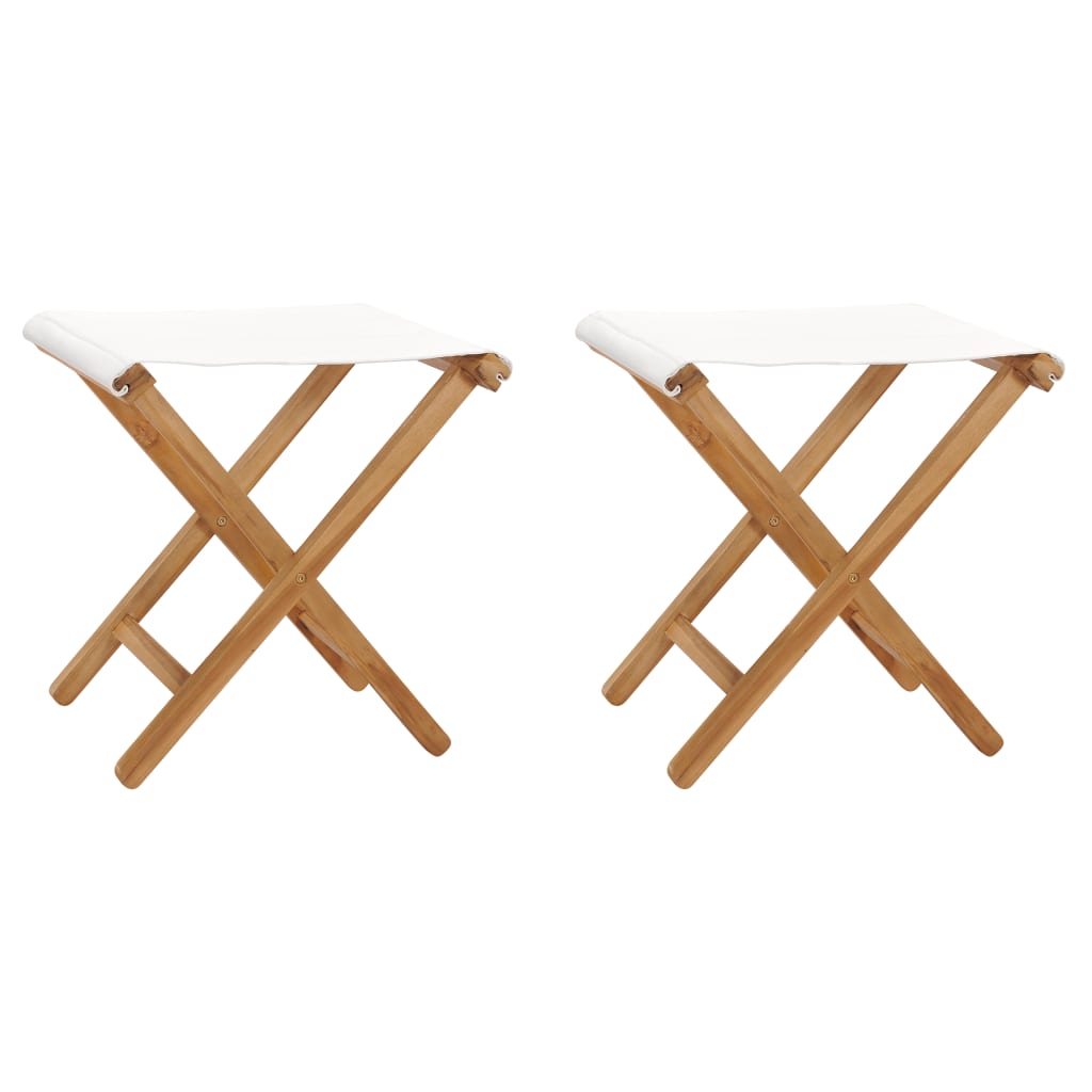 Chaises pliables lot de 2 Bois teck solide et tissu Blanc crème