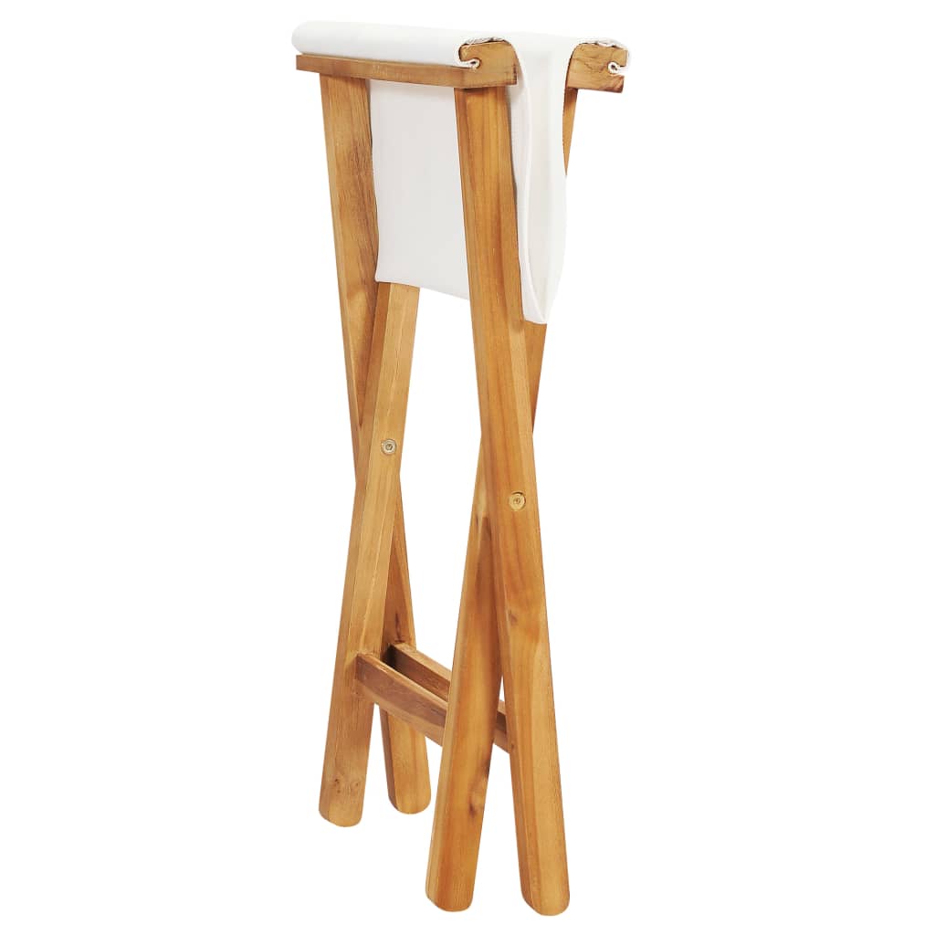 Chaises pliables lot de 2 Bois teck solide et tissu Blanc crème