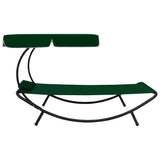 Chaise longue de jardin avec auvent et oreiller vert