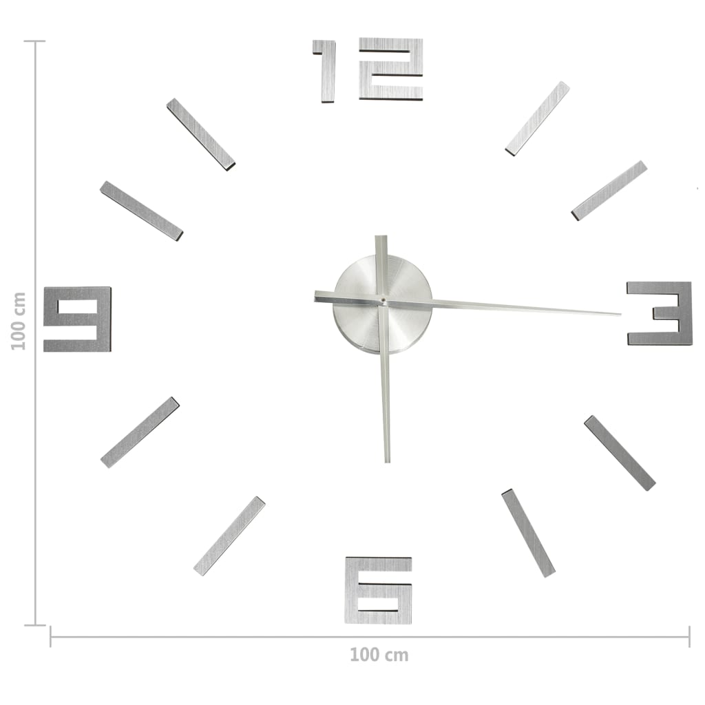 Horloge murale 3D Design moderne Argenté 100 cm XXL