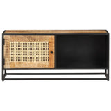 Meuble TV 90x30x40 cm Bois de manguier brut et canne naturelle