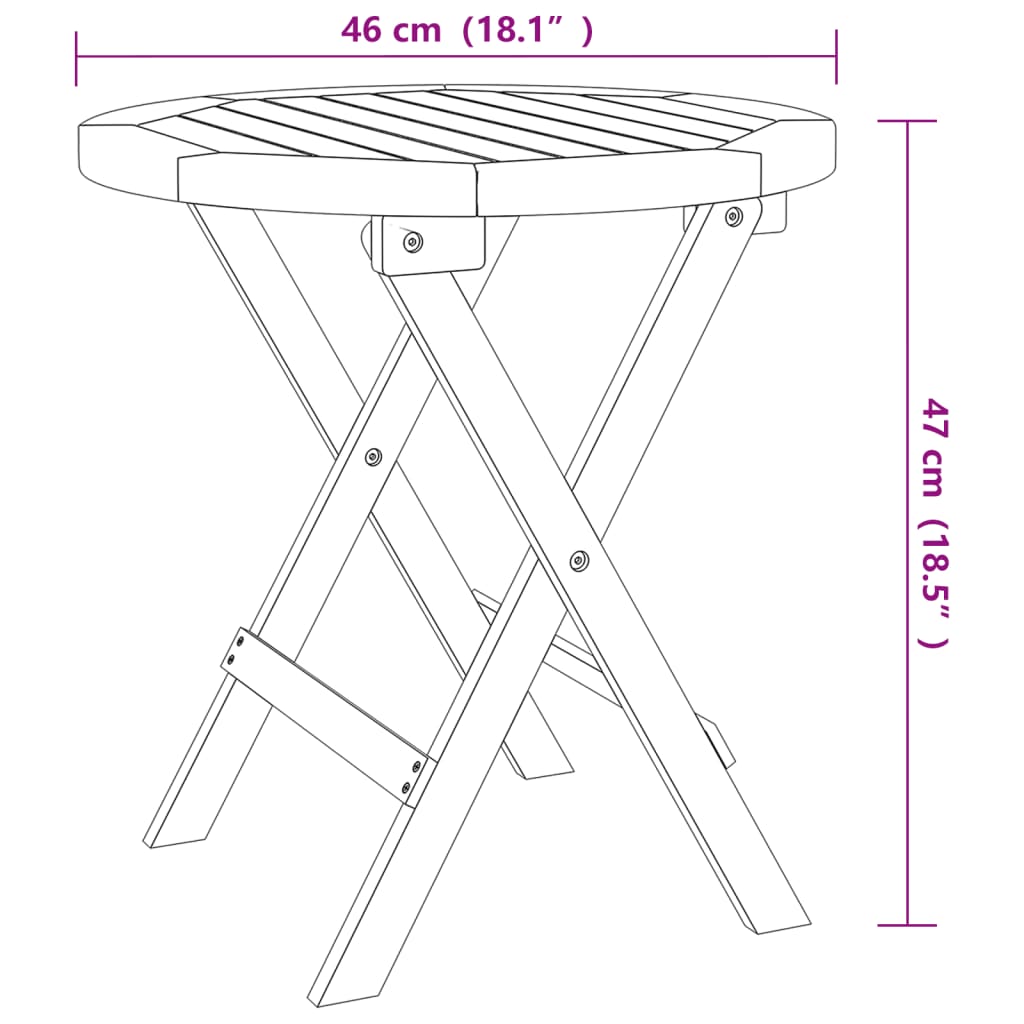 Table pliable de jardin blanc Ø 46 cm bois d'acacia solide