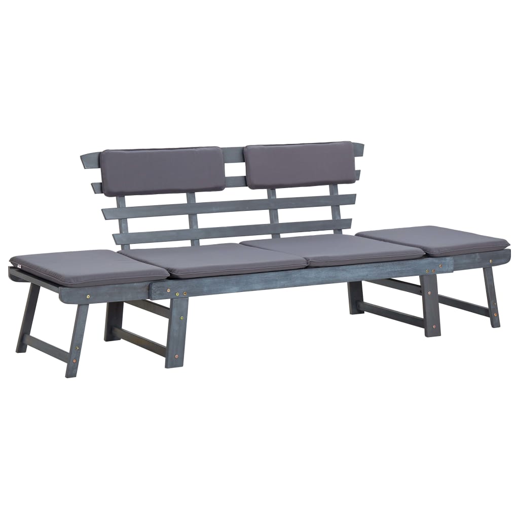 Banc de jardin avec coussins 2-en-1 190 cm Gris Bois d'acacia