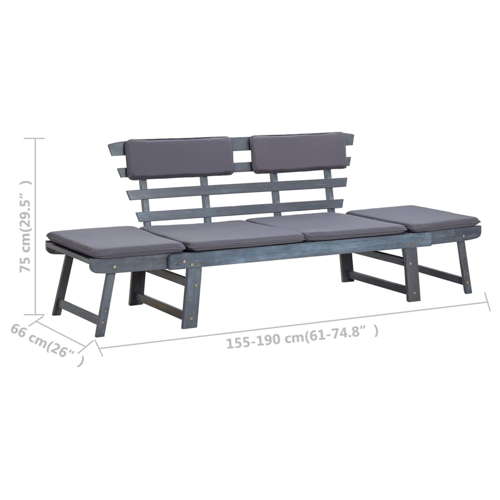 Banc de jardin avec coussins 2-en-1 190 cm Gris Bois d'acacia