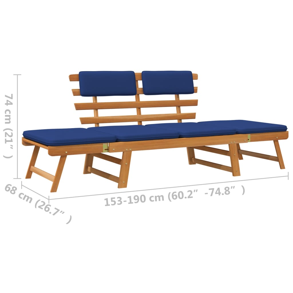 Banc de jardin avec coussins 2-en-1 190 cm Bois solide d'acacia