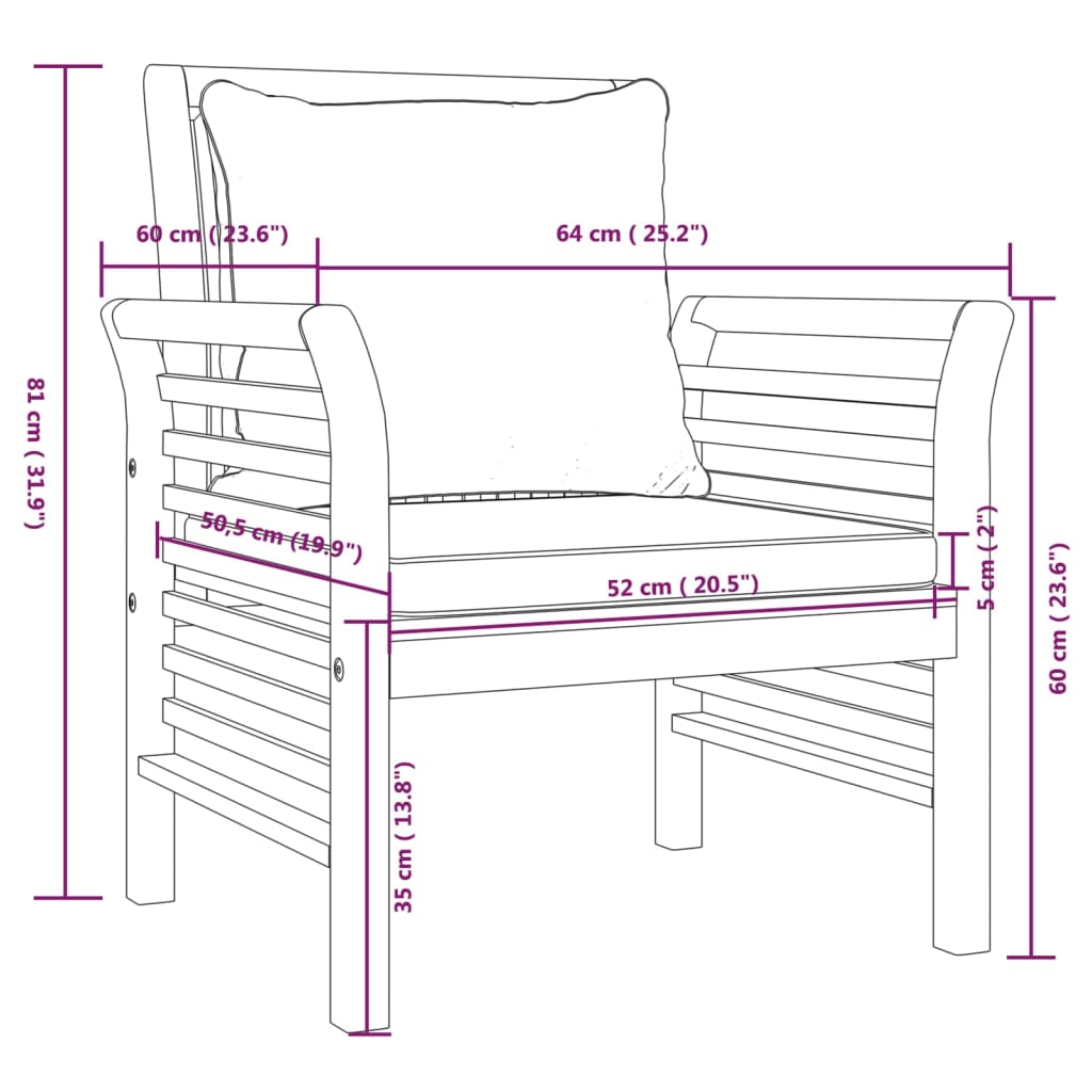 Chaises de canapé coussins gris foncé lot de 2 acacia massif