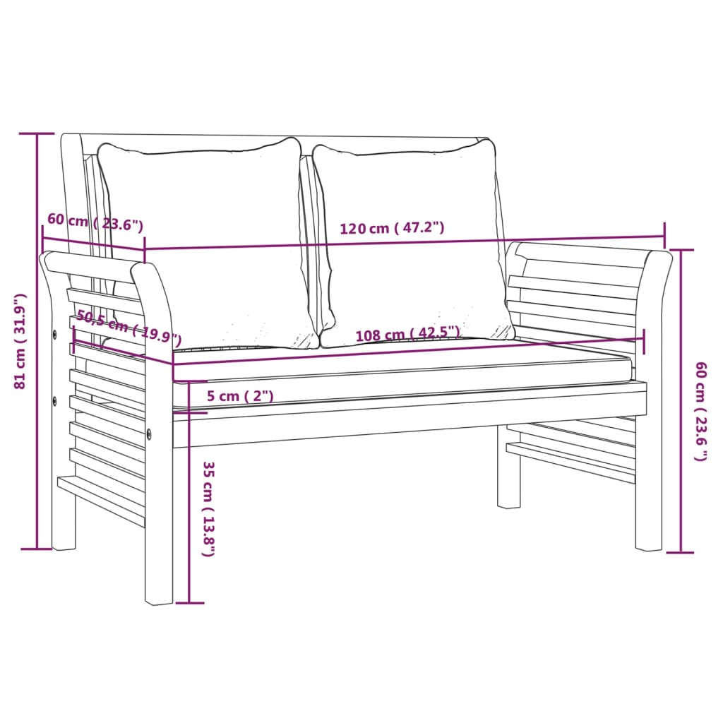 Salon de jardin 2 pcs avec coussins gris foncé Bois massif