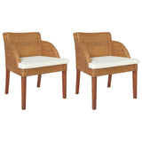 Dining chairs with cushions set of 2 natural rattan