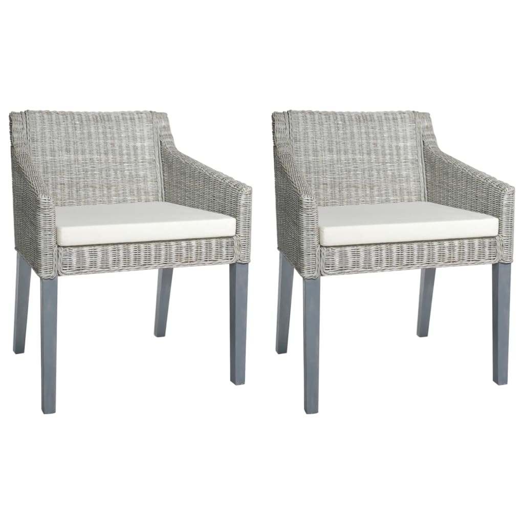 Chaises à manger avec coussins lot de 2 gris rotin naturel