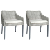 Chaises à manger avec coussins lot de 2 gris rotin naturel