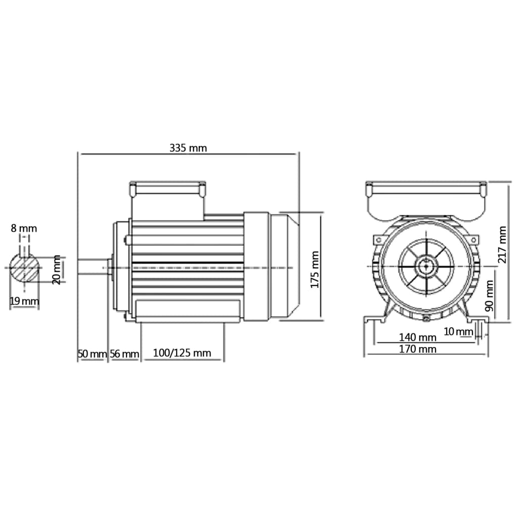 Single-phase Aluminum motor 1.5kW/2 HP 2 poles 2800 rpm