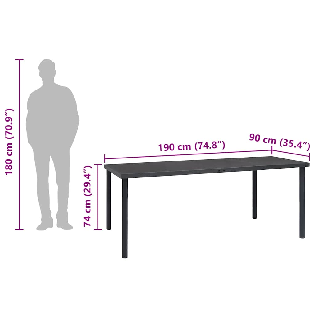 Outdoor dining table Anthracite 190x90x74 cm Steel