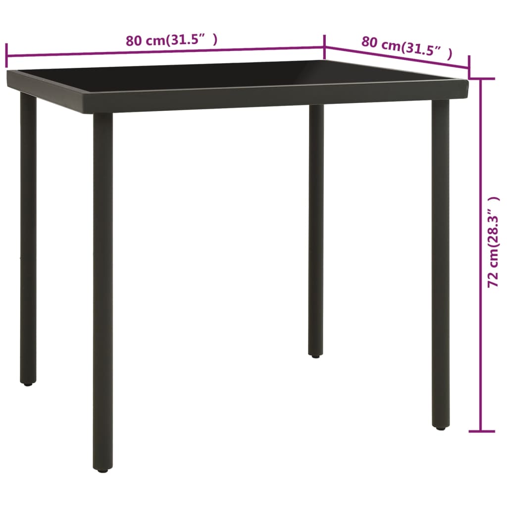 Outdoor dining table Anthracite 80x80x72 cm Glass and steel