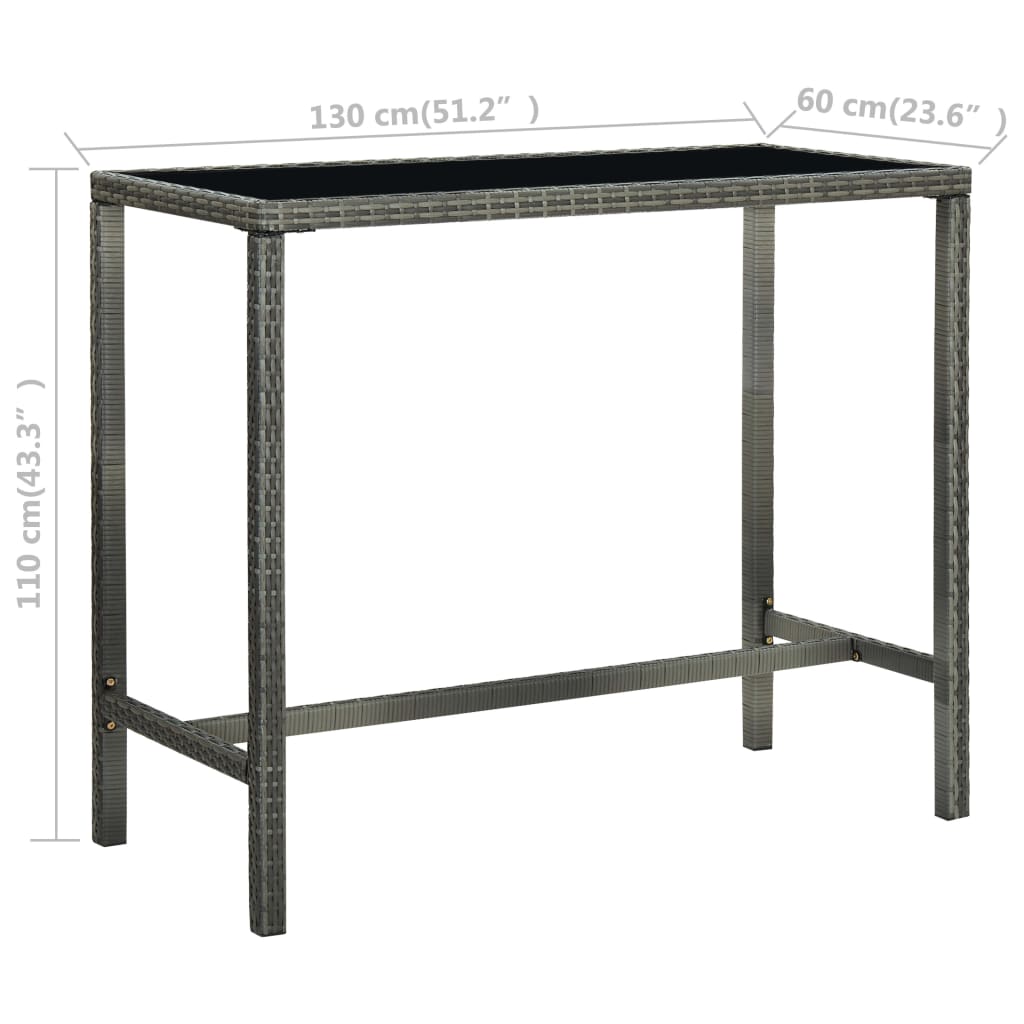 Table bar de jardin Gris 130x60x110 cm Résine tressée et verre