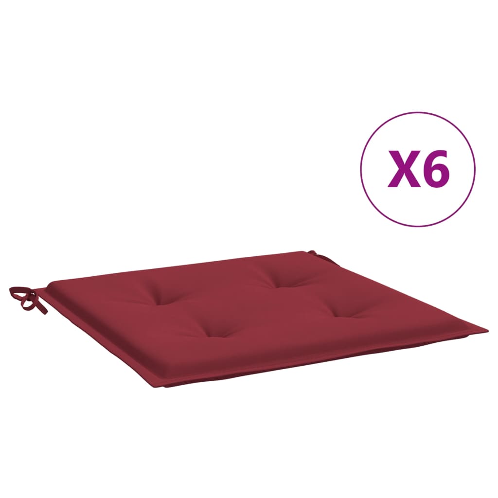 Coussins de chaise de jardin lot de 6 rouge bordeaux 40x40x3 cm