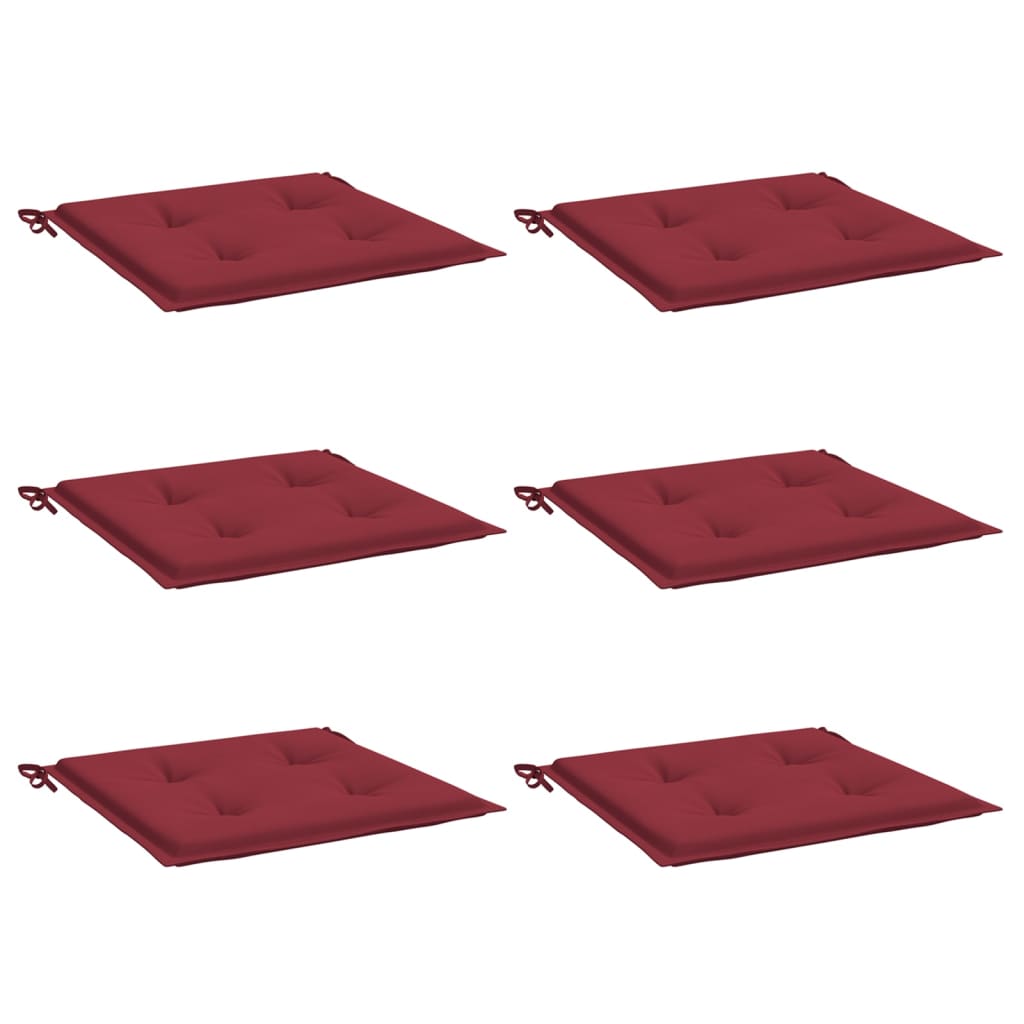 Coussins de chaise de jardin lot de 6 rouge bordeaux 40x40x3 cm