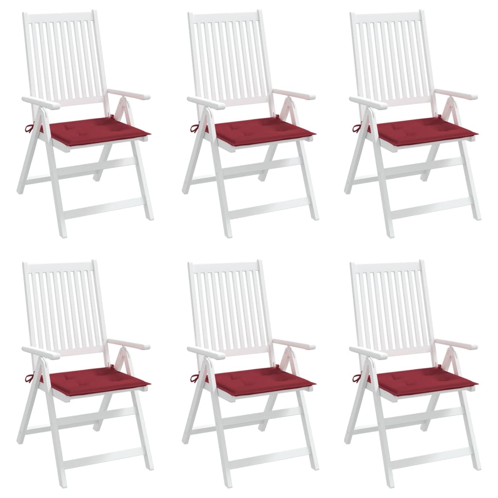 Coussins de chaise de jardin lot de 6 rouge bordeaux 40x40x3 cm