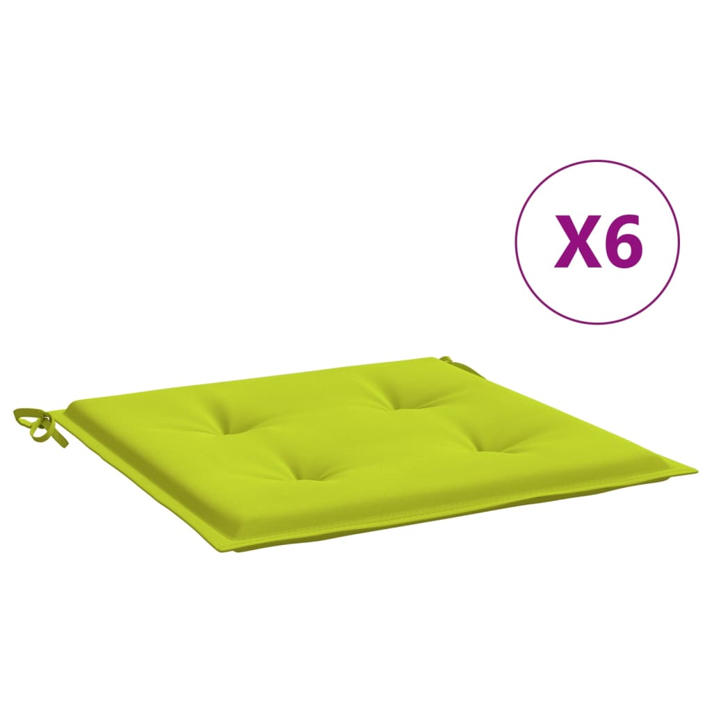 Coussins de chaise de jardin lot de 6 vert vif 40x40x3 cm