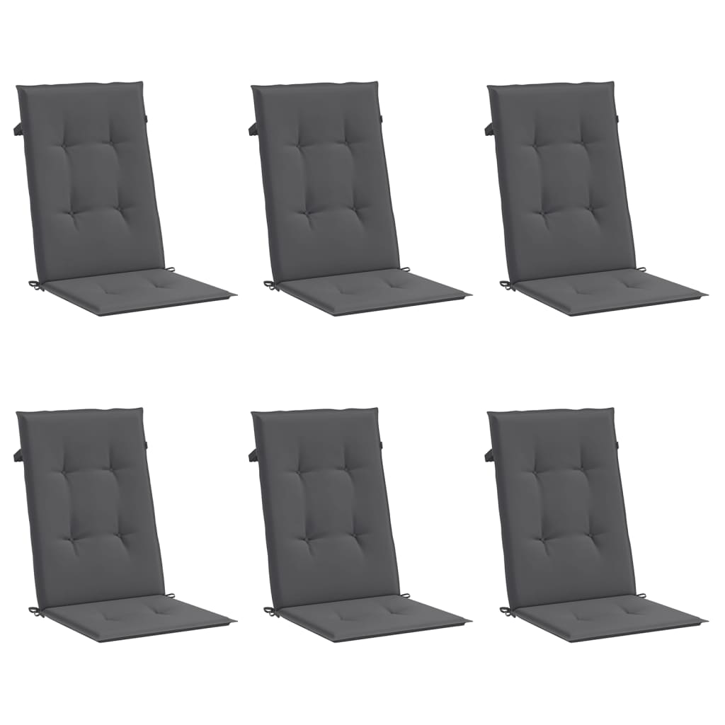 Coussins de chaise de jardin à dossier haut lot de 6 anthracite