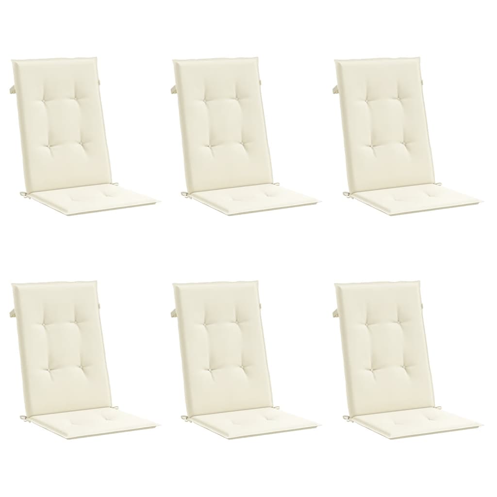 Coussins de chaise de jardin dossier haut lot de 6 crème tissu