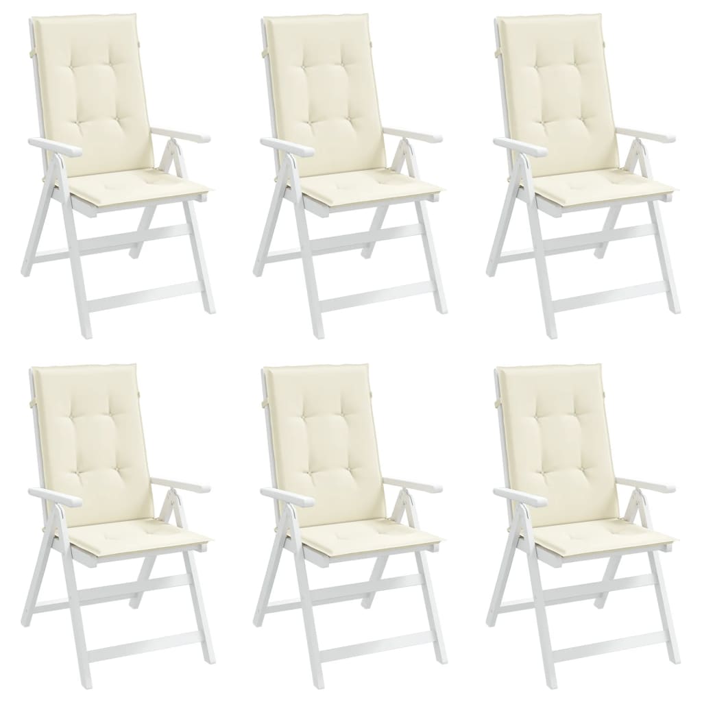 Coussins de chaise de jardin dossier haut lot de 6 crème tissu