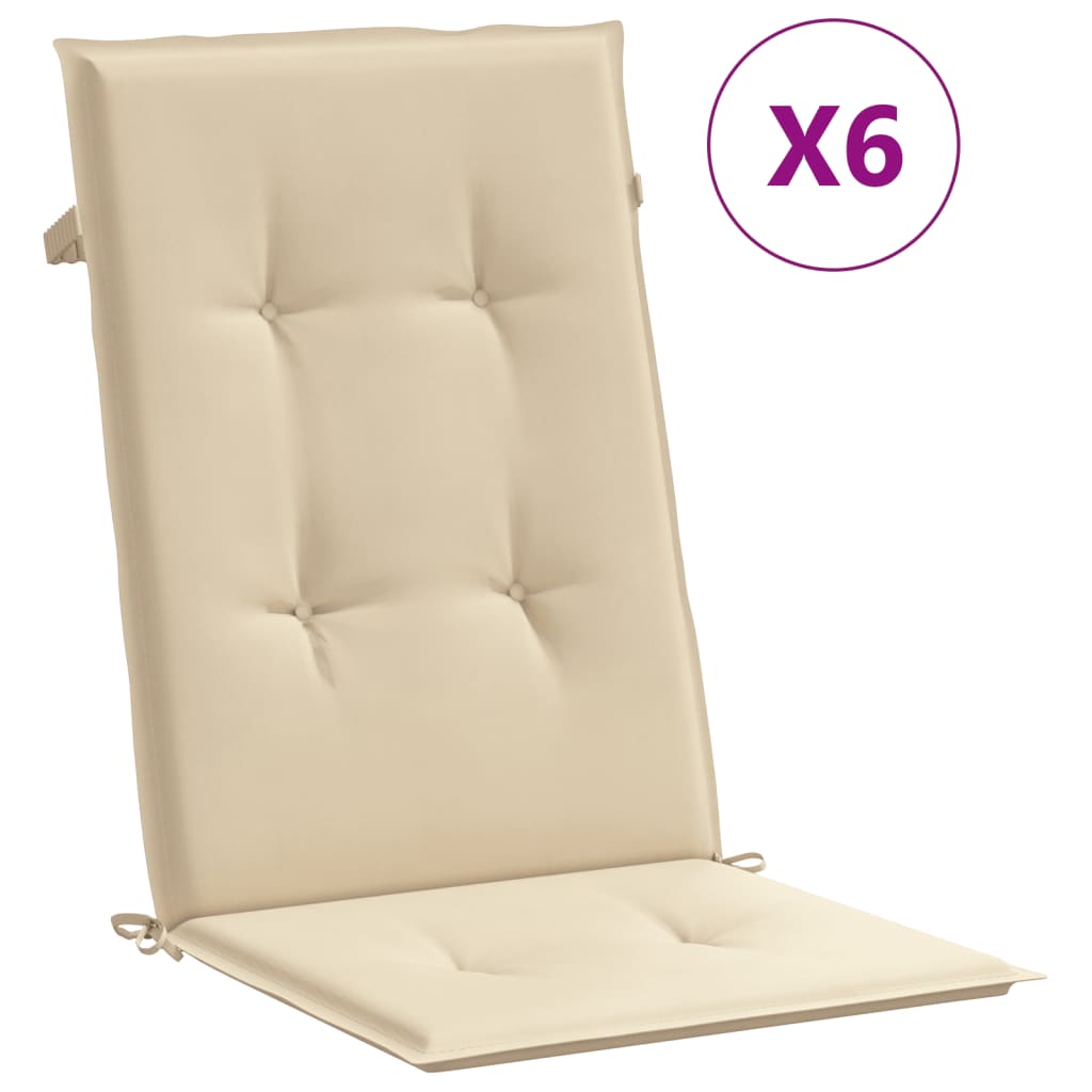 Coussins de chaise de jardin dossier haut lot de 6 beige tissu