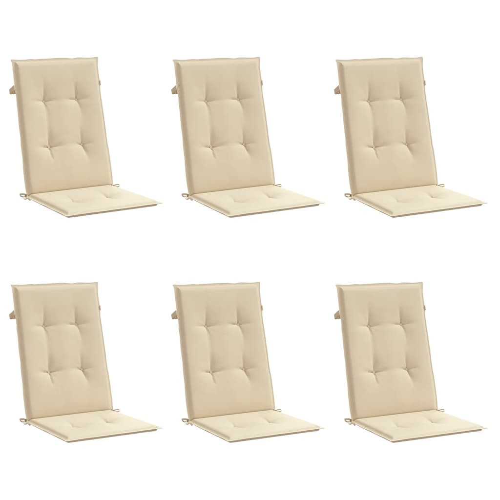 Coussins de chaise de jardin dossier haut lot de 6 beige tissu