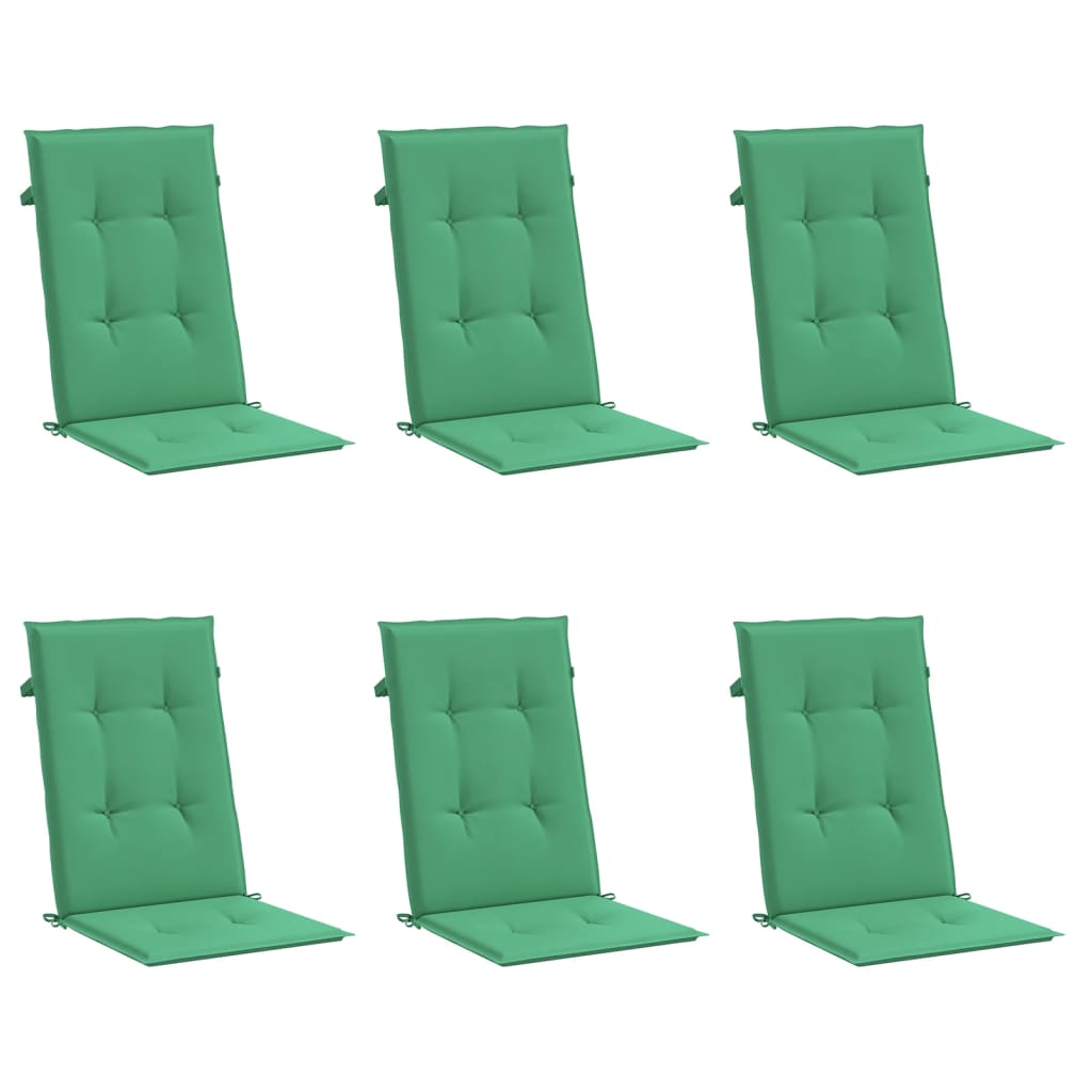 Coussins de chaise de jardin à dossier haut lot de 6 vert tissu