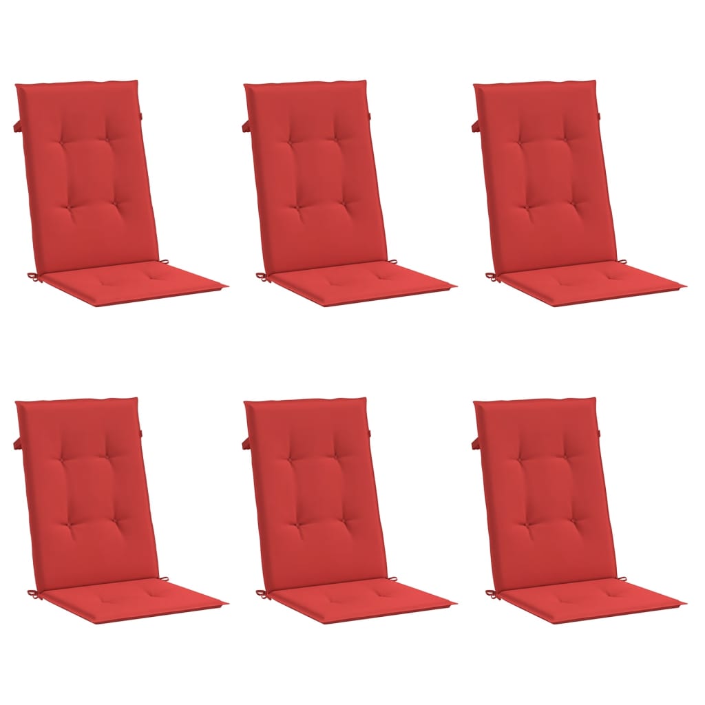 Coussins de chaise de jardin dossier haut lot de 6 rouge tissu