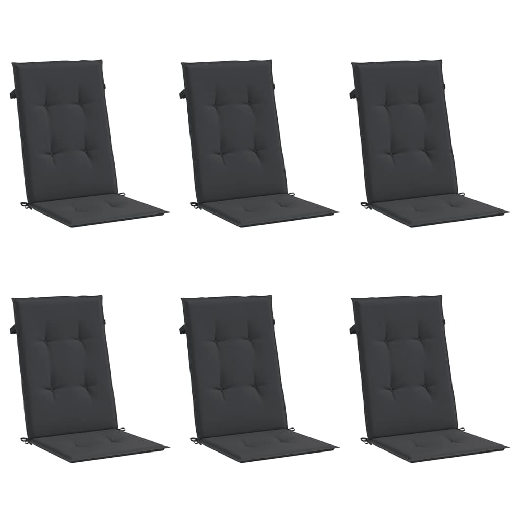 Coussins de chaise de jardin à dossier haut lot de 6 noir tissu