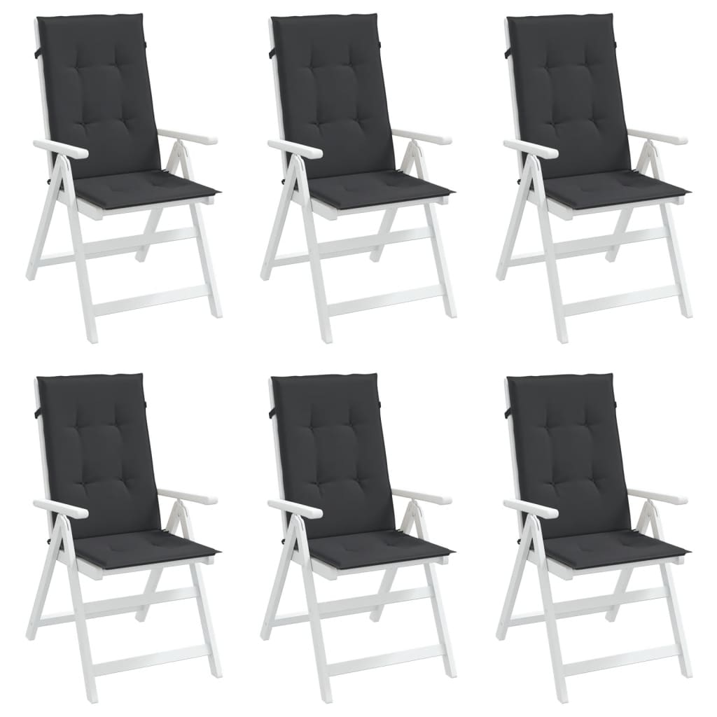 High Back Garden Chair Cushions Set of 6 Black Fabric