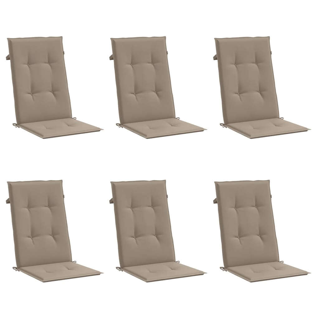 Coussins de chaise de jardin dossier haut lot de 6 taupe tissu