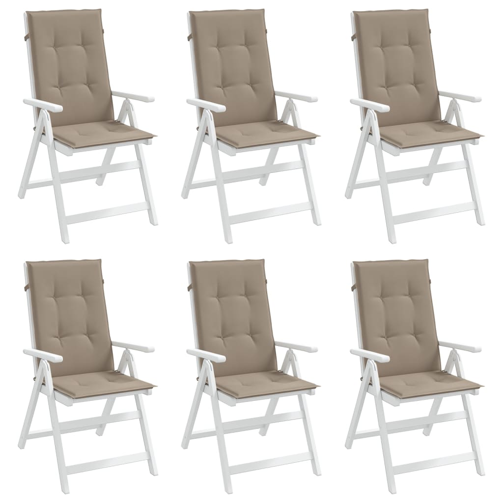 Coussins de chaise de jardin dossier haut lot de 6 taupe tissu