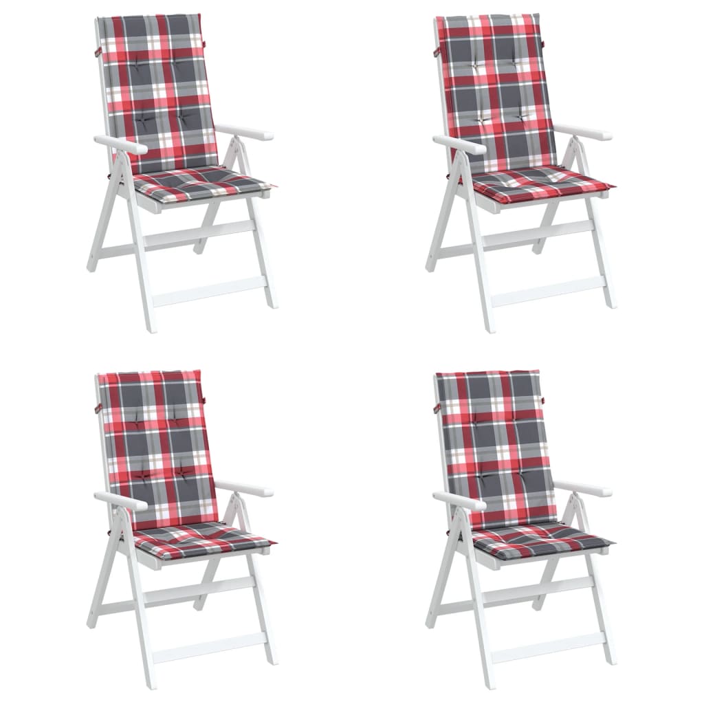 Coussins de chaise jardin dossier haut lot de 4 carreaux rouges