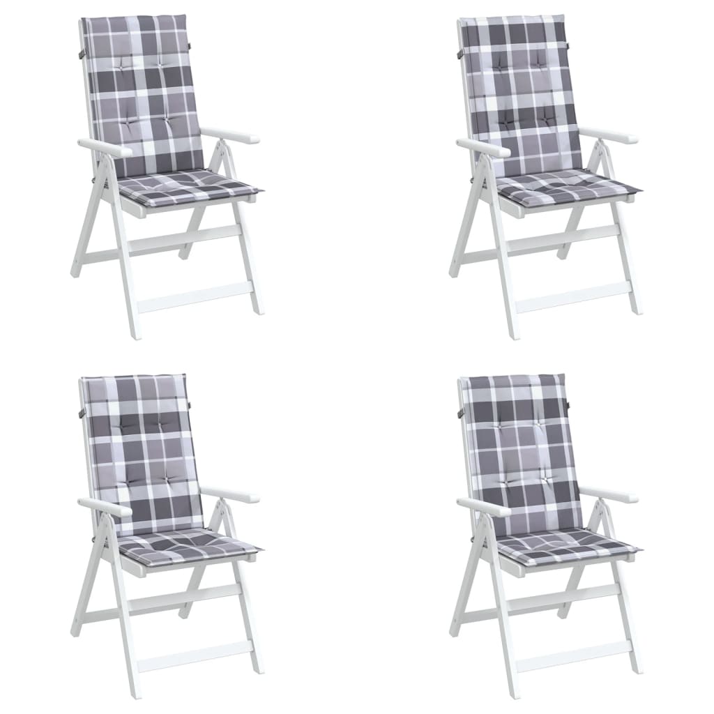 Coussins de chaise jardin à dossier haut lot de 4 carreaux gris