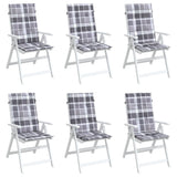 Coussins de chaise jardin à dossier haut lot de 6 carreaux gris