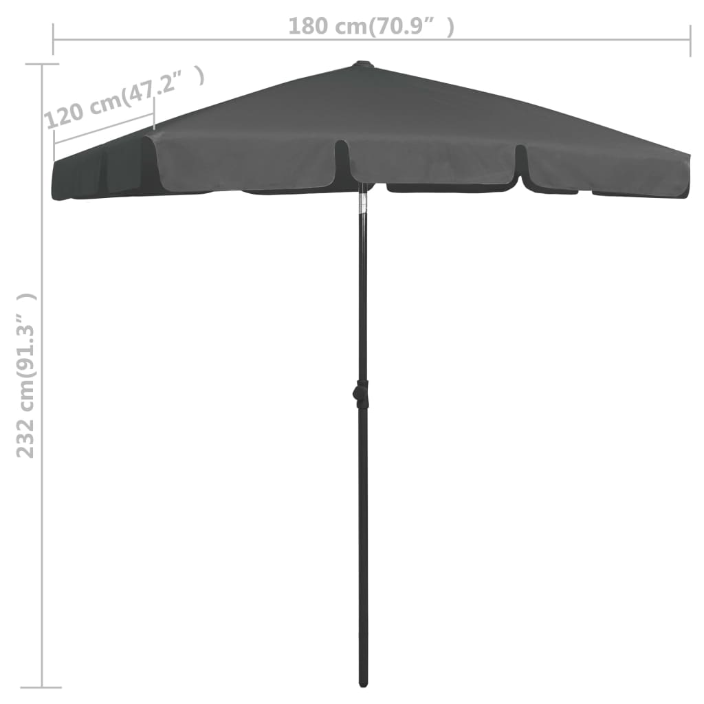 Parasol de plage anthracite 180x120 cm