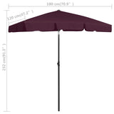 Parasol de plage rouge bordeaux 180x120 cm