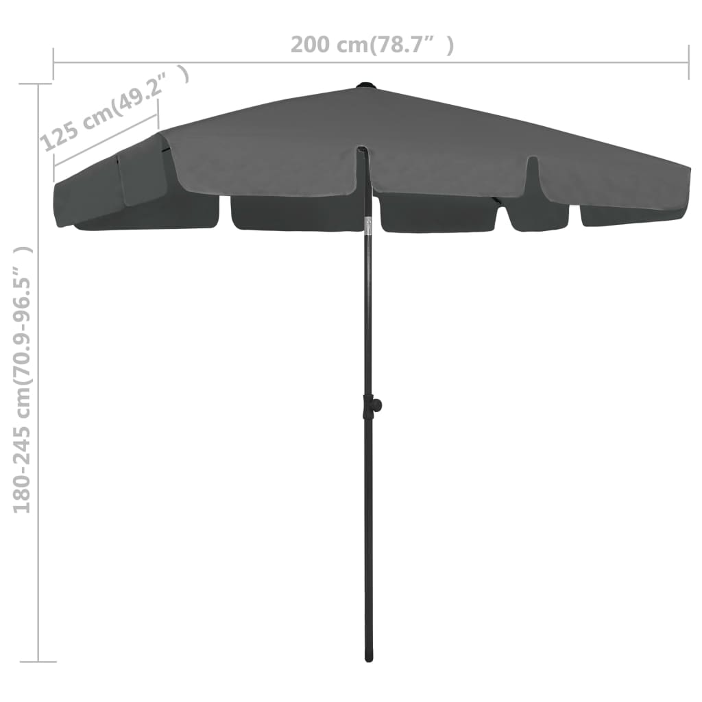 Parasol de plage anthracite 200x125 cm