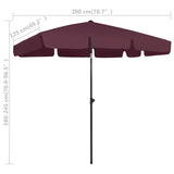 Parasol de plage rouge bordeaux 200x125 cm