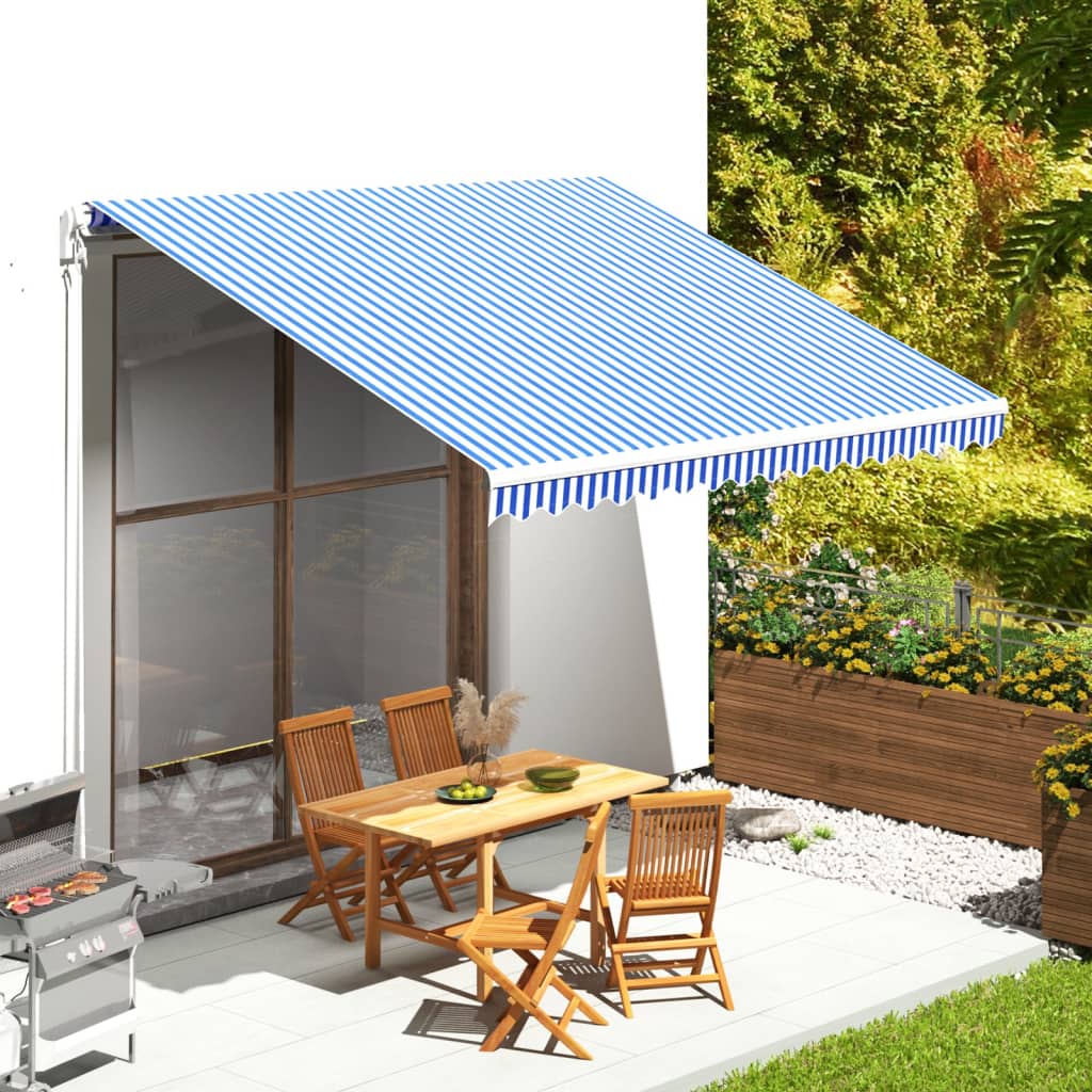 Tissu de remplacement pour auvent Bleu et blanc 4x3,5 m