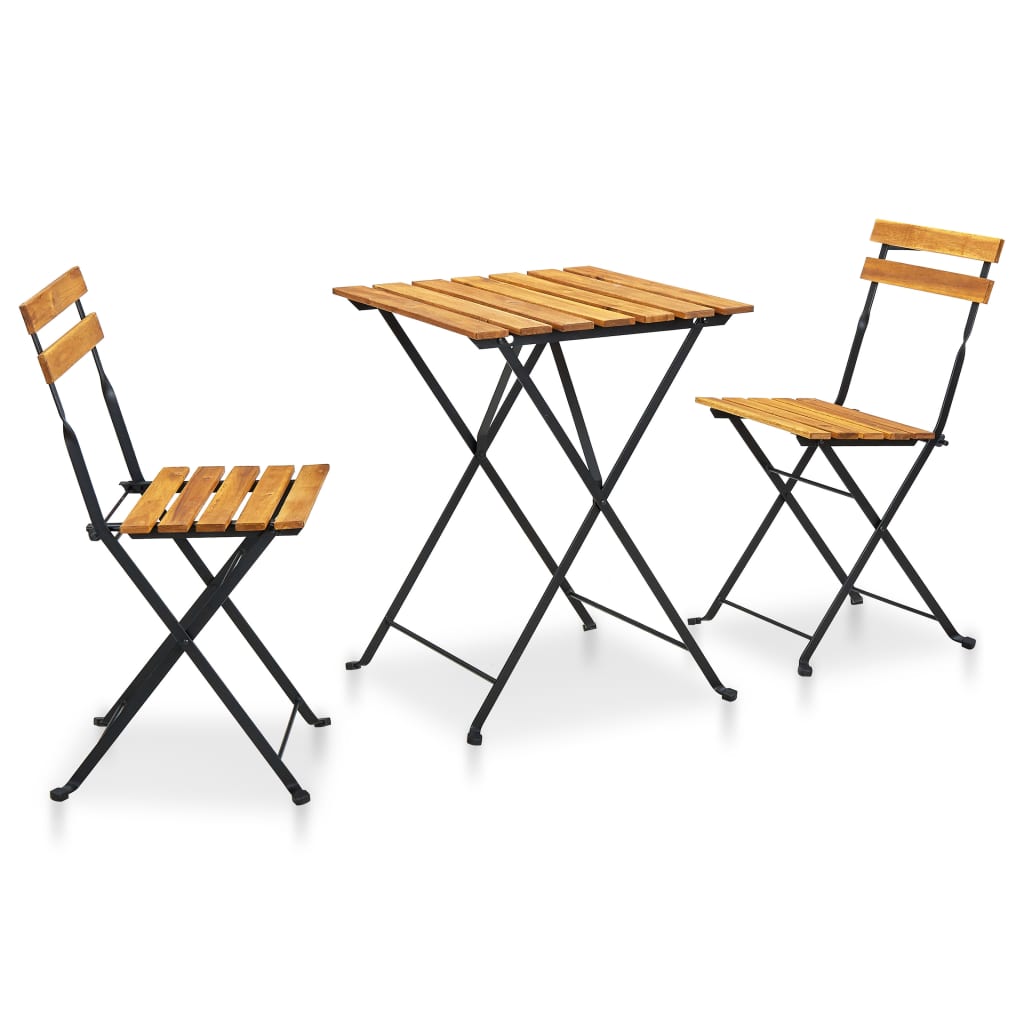 Mobilier de bistro pliable 3 pcs Bois d'acacia solide